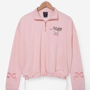 New Disney The Aristocats Marie Pink Women’s Cropped Quater Zip Active Crewneck